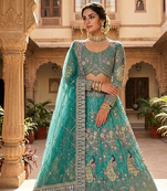 RAMA GREEN BUTTERFLY NET PARTY WEAR EMBROIDERY LEHNGHA CHOLI