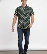 Mens green self design cotton fabric shirt short sleeves shirt collor
