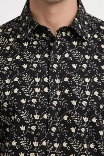 Mens black self design cotton fabric shirt short sleeves shirt collor