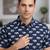 Mens navy blue self design cotton fabric shirt short sleeves shirt collor