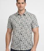 Mens green self design cotton fabric shirt short sleeves shirt collor