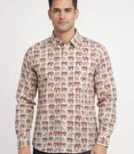 Mens cream self design cotton fabric shirt full sleeves shirt collor