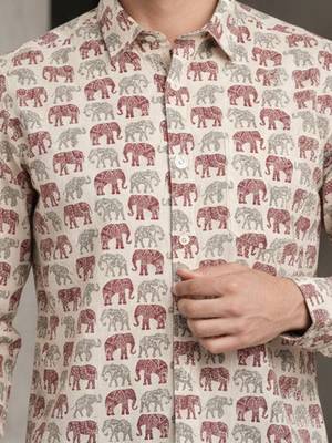 Mens cream self design cotton fabric shirt full sleeves shirt collor 2