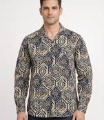 Mens cream self design cotton fabric shirt full sleeves shirt collor
