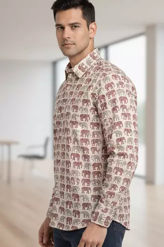 Mens cream self design cotton fabric shirt full sleeves shirt collor