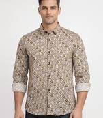 Mens cream self design cotton fabric shirt full sleeves shirt collor