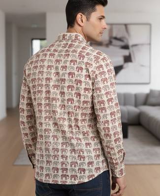 Mens cream self design cotton fabric shirt full sleeves shirt collor 4