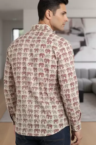 Mens cream self design cotton fabric shirt full sleeves shirt collor
