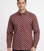 Mens maroon self design cotton fabric shirt full sleeves shirt collor