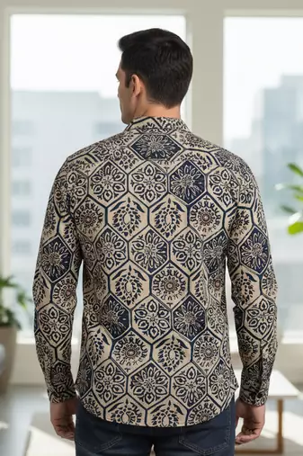 Mens cream self design cotton fabric shirt full sleeves shirt collor