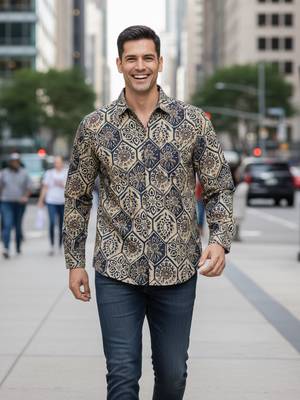 Mens cream self design cotton fabric shirt full sleeves shirt collor 5