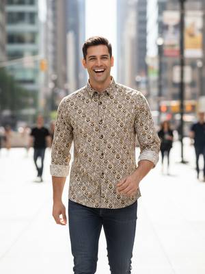 Mens cream self design cotton fabric shirt full sleeves shirt collor 5