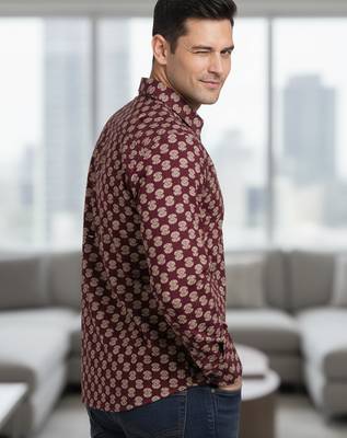Mens maroon self design cotton fabric shirt full sleeves shirt collor 4