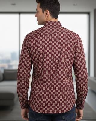 Mens maroon self design cotton fabric shirt full sleeves shirt collor 5