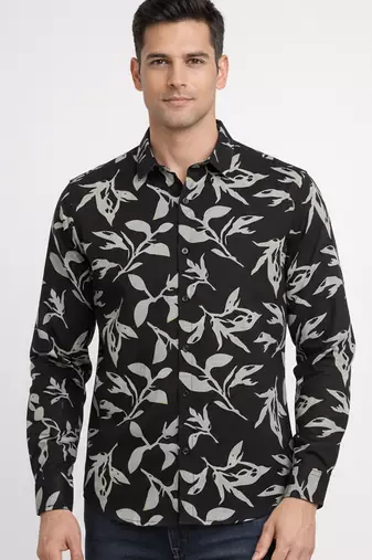 Mens black self design cotton fabric shirt full sleeves shirt collor