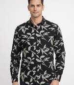 Mens black self design cotton fabric shirt full sleeves shirt collor