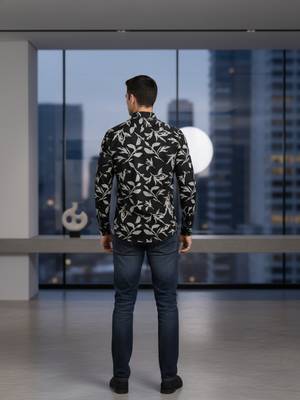 Mens black self design cotton fabric shirt full sleeves shirt collor 4