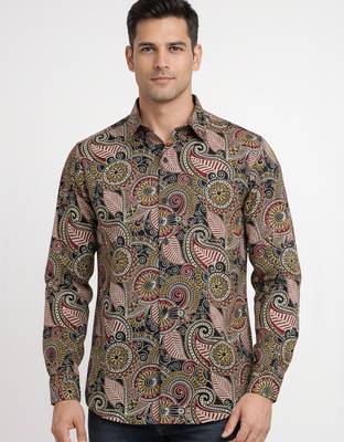 Mens brown self design cotton fabric shirt full sleeves shirt collor 1