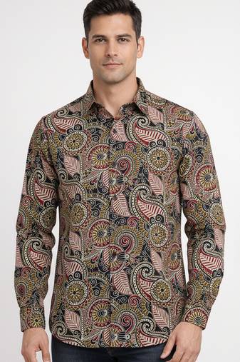 Mens brown self design cotton fabric shirt full sleeves shirt collor
