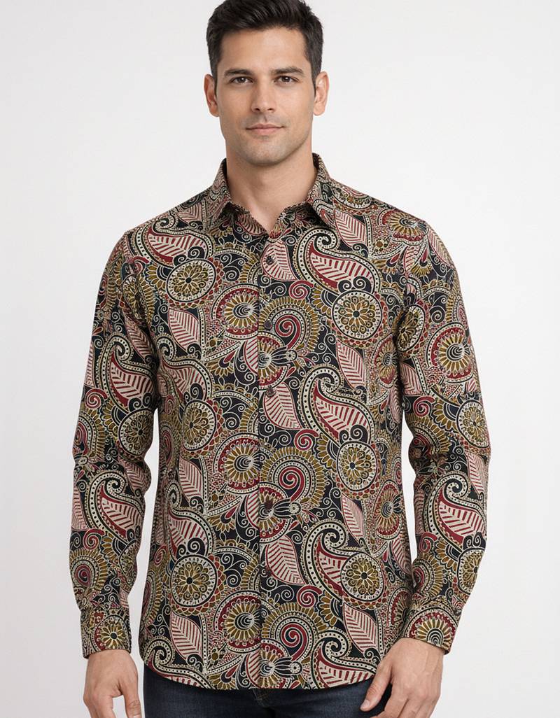 Mens brown self design cotton fabric shirt full sleeves shirt collor