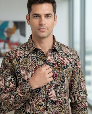Mens brown self design cotton fabric shirt full sleeves shirt collor 2