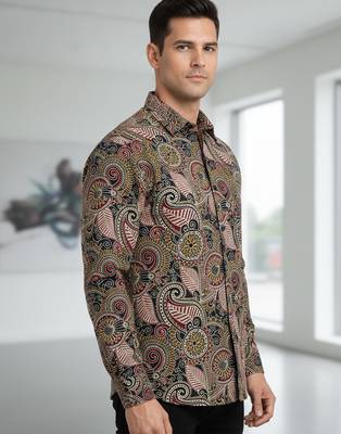 Mens brown self design cotton fabric shirt full sleeves shirt collor 3