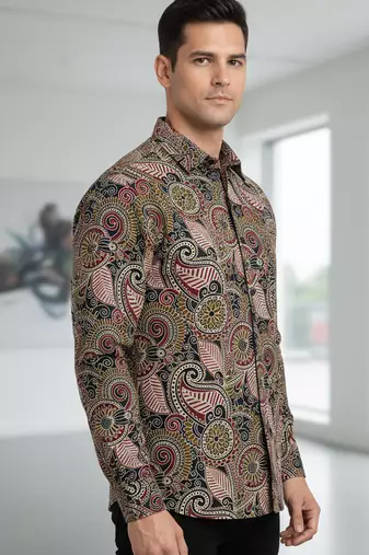 Mens brown self design cotton fabric shirt full sleeves shirt collor