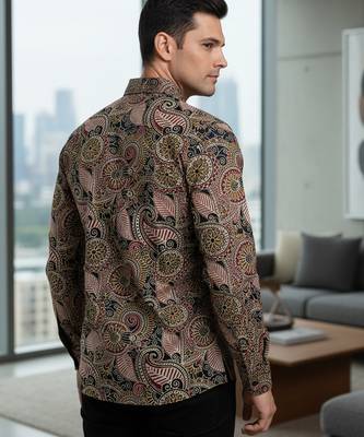 Mens brown self design cotton fabric shirt full sleeves shirt collor 4
