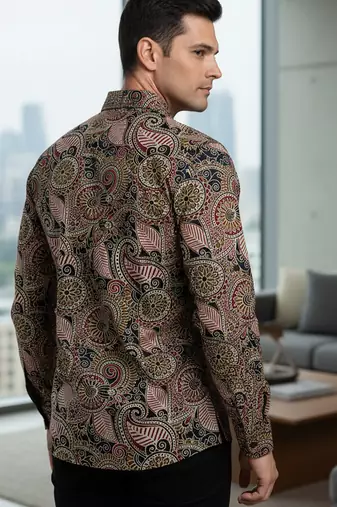 Mens brown self design cotton fabric shirt full sleeves shirt collor