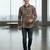 Mens brown self design cotton fabric shirt full sleeves shirt collor