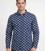 Mens navy blue self design cotton fabric shirt full sleeves shirt collor