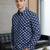 Mens navy blue self design cotton fabric shirt full sleeves shirt collor