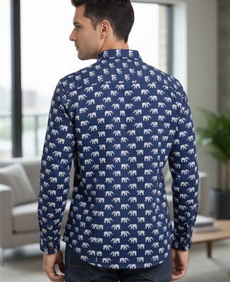 Mens navy blue self design cotton fabric shirt full sleeves shirt collor 4