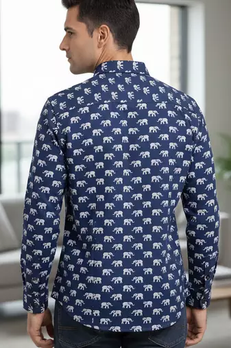 Mens navy blue self design cotton fabric shirt full sleeves shirt collor