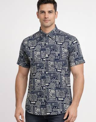 Mens cream self design cotton fabric shirt short sleeves shirt collor 1