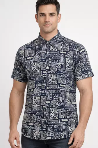 Mens cream self design cotton fabric shirt short sleeves shirt collor