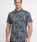 Mens cream self design cotton fabric shirt short sleeves shirt collor