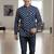 Mens navy blue self design cotton fabric shirt full sleeves shirt collor