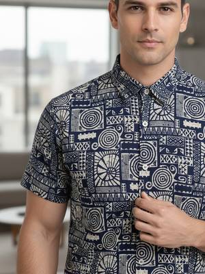 Mens cream self design cotton fabric shirt short sleeves shirt collor 2