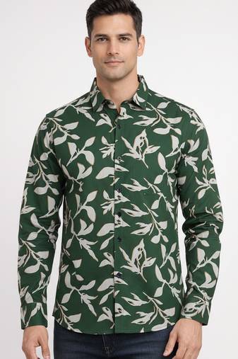 Mens green self design cotton fabric shirt full sleeves shirt collor