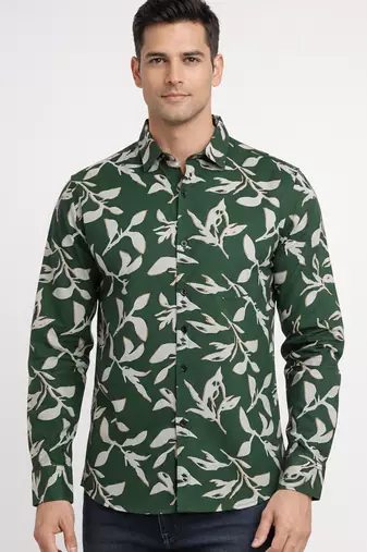 Mens green self design cotton fabric shirt full sleeves shirt collor