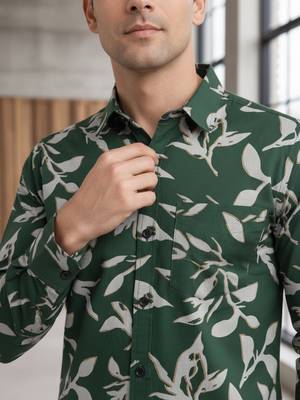Mens green self design cotton fabric shirt full sleeves shirt collor 2