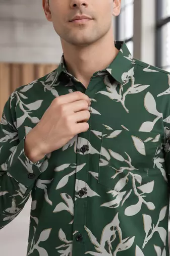 Mens green self design cotton fabric shirt full sleeves shirt collor