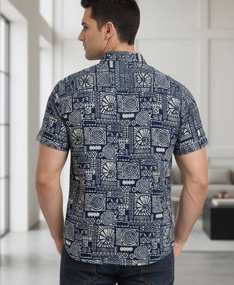 Mens cream self design cotton fabric shirt short sleeves shirt collor 4