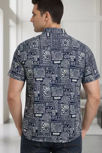 Mens cream self design cotton fabric shirt short sleeves shirt collor