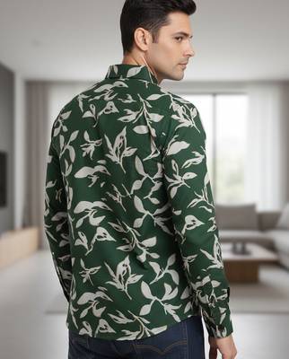 Mens green self design cotton fabric shirt full sleeves shirt collor 3