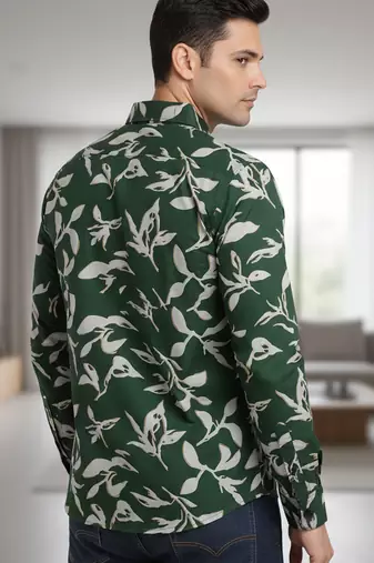 Mens green self design cotton fabric shirt full sleeves shirt collor