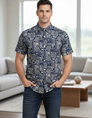 Mens cream self design cotton fabric shirt short sleeves shirt collor 5