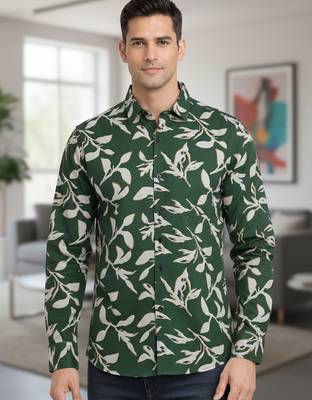 Mens green self design cotton fabric shirt full sleeves shirt collor 5