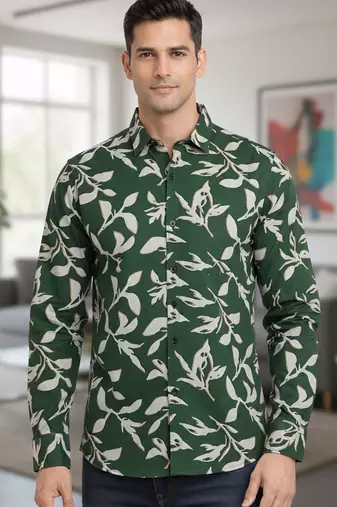 Mens green self design cotton fabric shirt full sleeves shirt collor